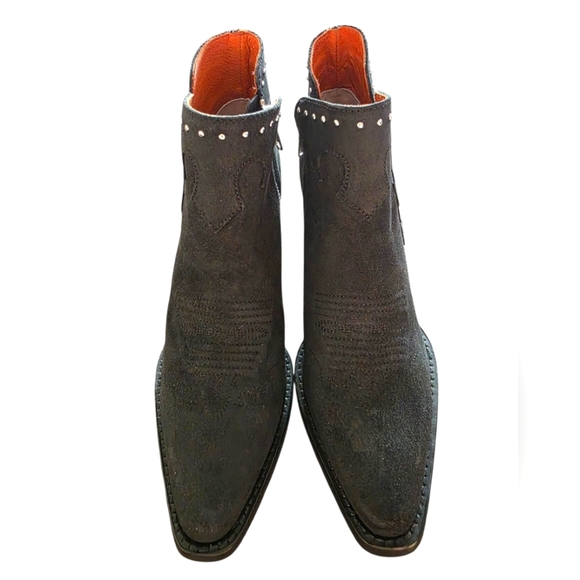 Buck & Brana Black Suede Ankle Booties With Silver Studs Size 7 - Picture 2 of 6